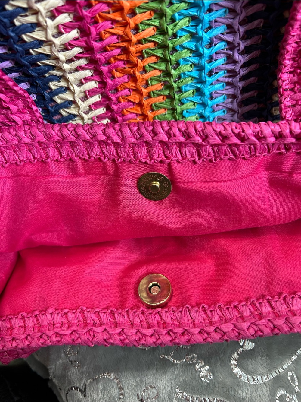 NWT Urban Expression, Lg, Pink Multicolor, Candi Hand-woven Crochet Beach Tote - Picture 6 of 7